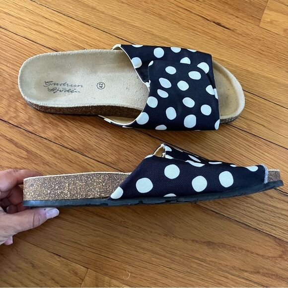 Gudrun Sjoden Black White Lagenlook Polka Dot Slides Sandals Slip Ons 42 11.5 - Picture 6 of 7